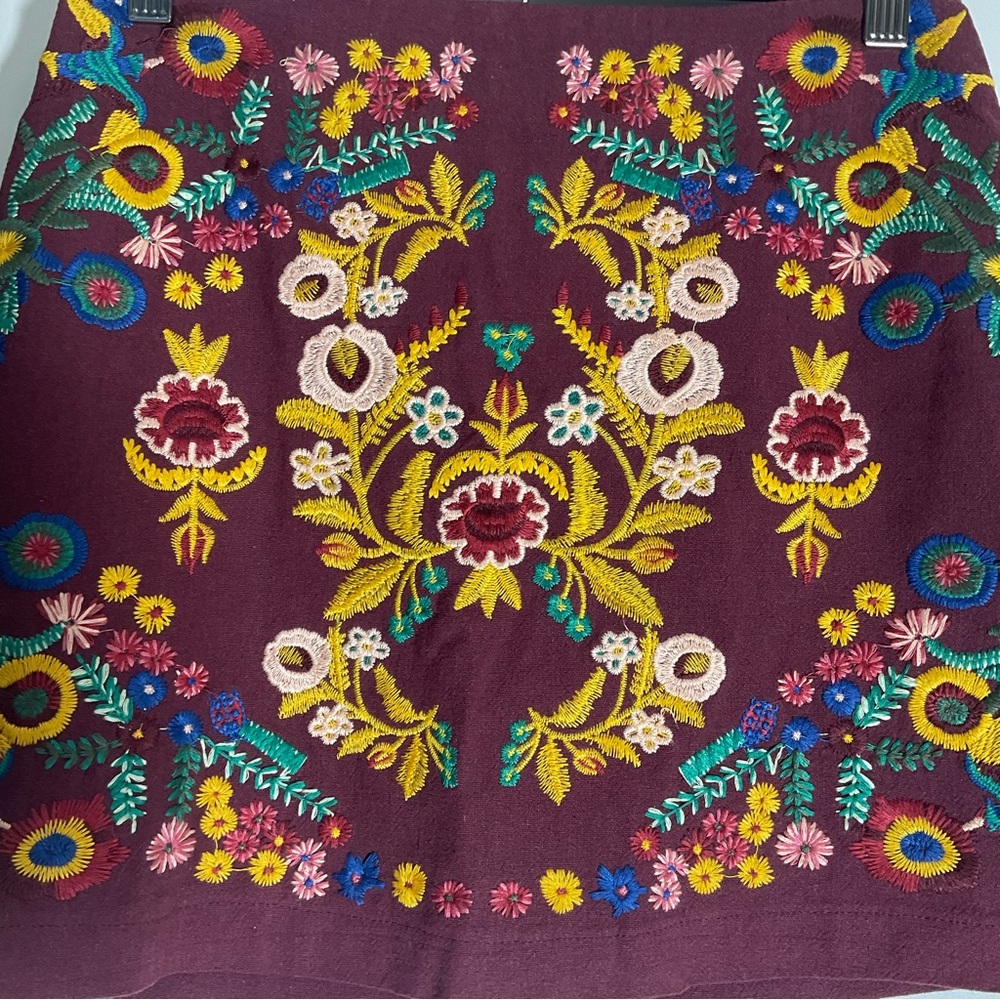 Altar’d State Burgundy Floral Embroidered Mini Multi-Color Back Zipper Size XS. - Picture 7 of 14